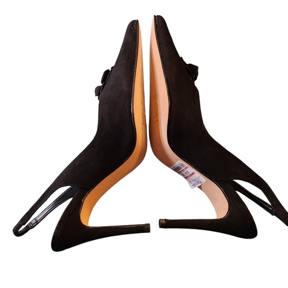NWTB Sacha London Blanca Black Leather Suede Pointy Toe Slingback Heels Size 8B - Picture 9 of 15